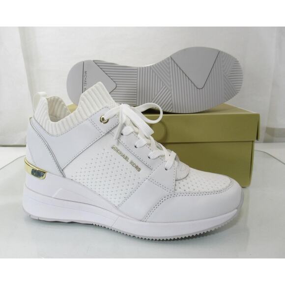 Michael Kors Georgie Knit Trainer Wedge Sneakers MK Logo Optic White Size 9.5 - Picture 7 of 8